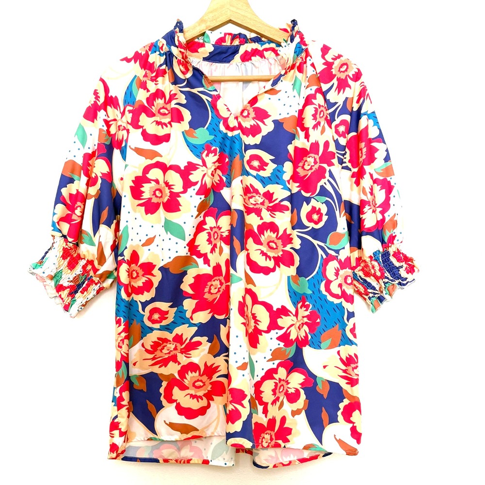 Amina, Woman's‎ Short Sleeve, Floral Blouse, Size XL